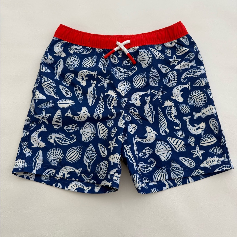 Mini Boden Nautical Blue and Red Swim Shorts Size 6/7